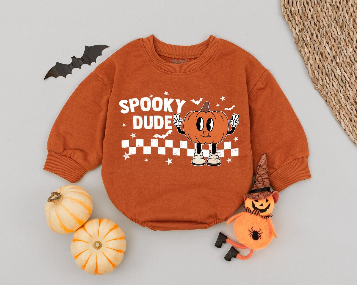 Spooky Dude Baby Romper Halloween Baby Boys Girls Outfit First Halloween Outfit Retro Autumn Romper