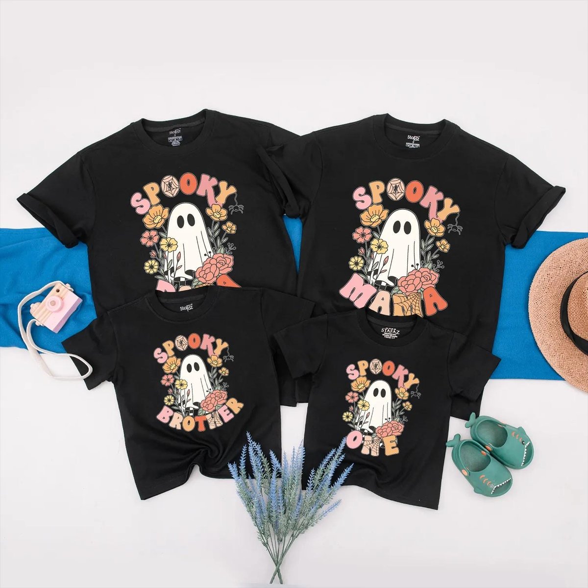 Spooky Family Matching Shirts Retro Ghost and Floral Tee Cute Custom Halloween Outfit Spooky One Bab 433