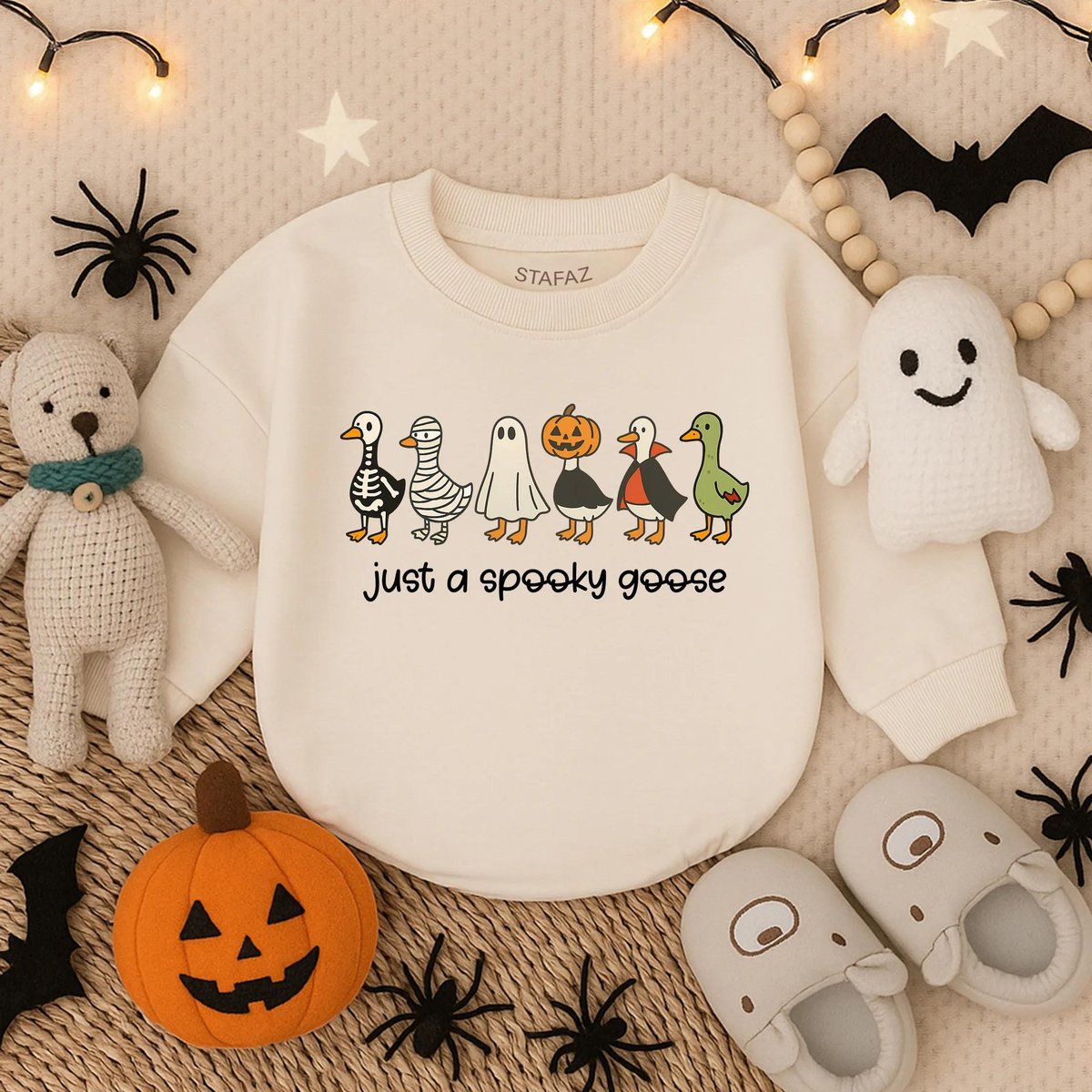 Spooky Goose Baby Romper Sweatshirt Halloween Baby Outfit Funny Goose Costume Fall Baby Clothes Todd 433