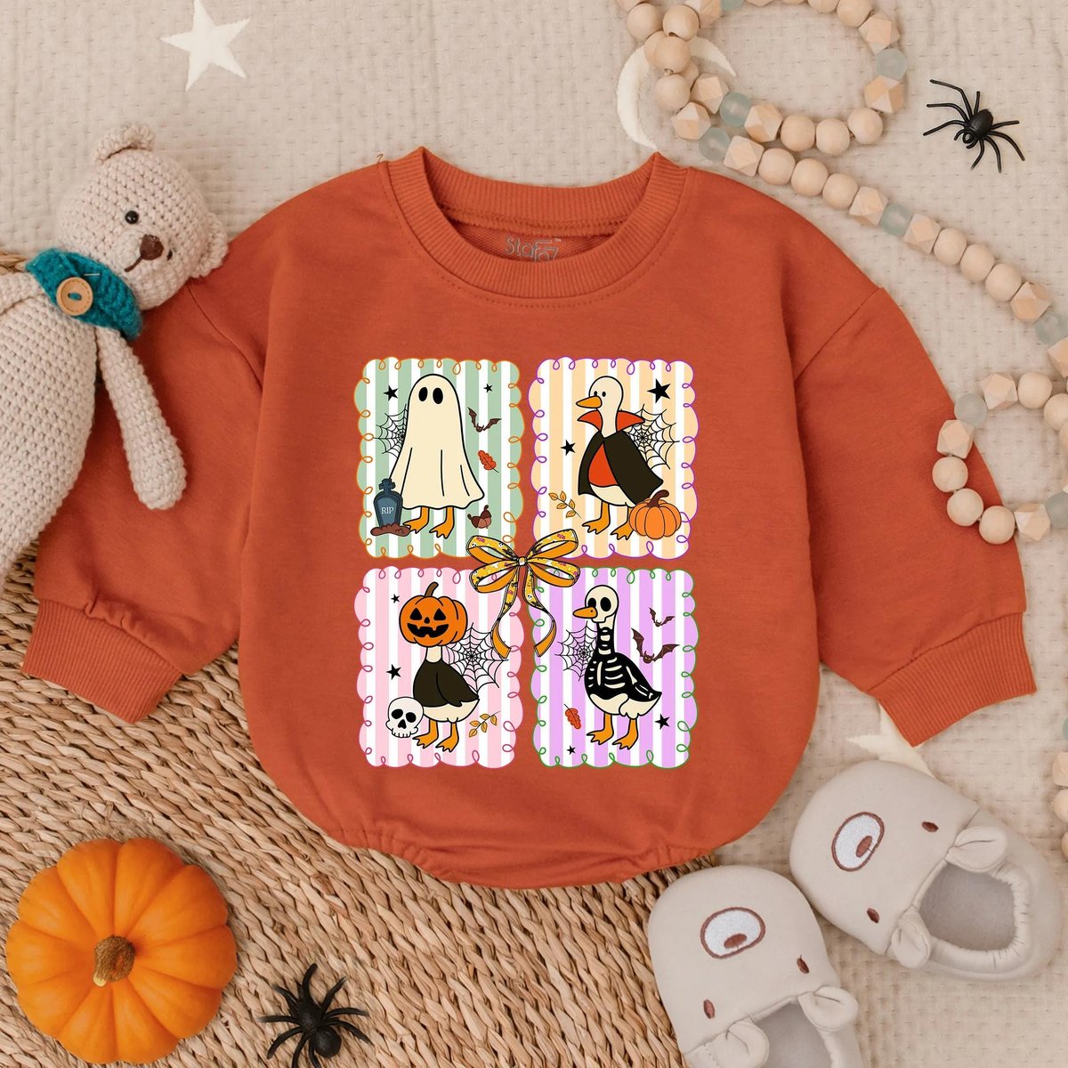 Spooky Goose Baby Romper Sweatshirt Halloween Baby Outfit Funny Goose Costume Fall Baby Clothes Todd