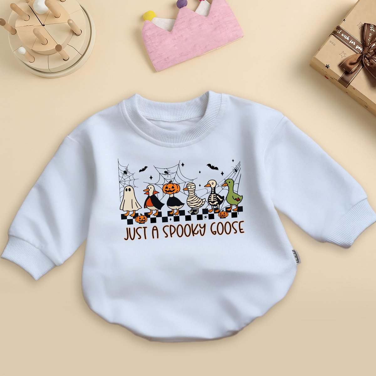 Spooky Goose Baby Romper Sweatshirt Halloween Baby Outfit Spooky Goose Halloween Baby Clothes Toddle 435