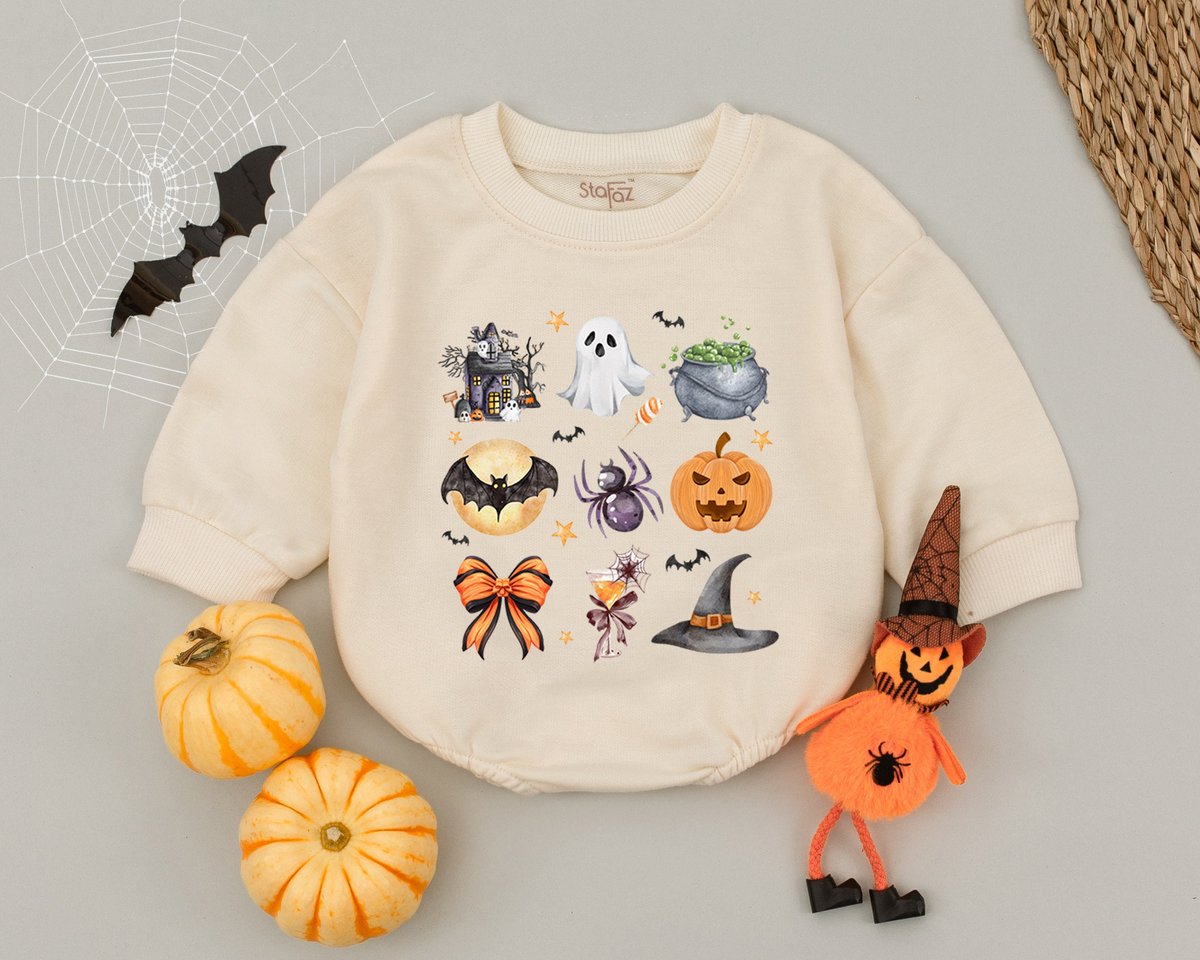 Spooky Groovy Baby RomperGirly Bow Little Pumpkin Ghost Haunted Halloween Baby OutfitFirst Halloween