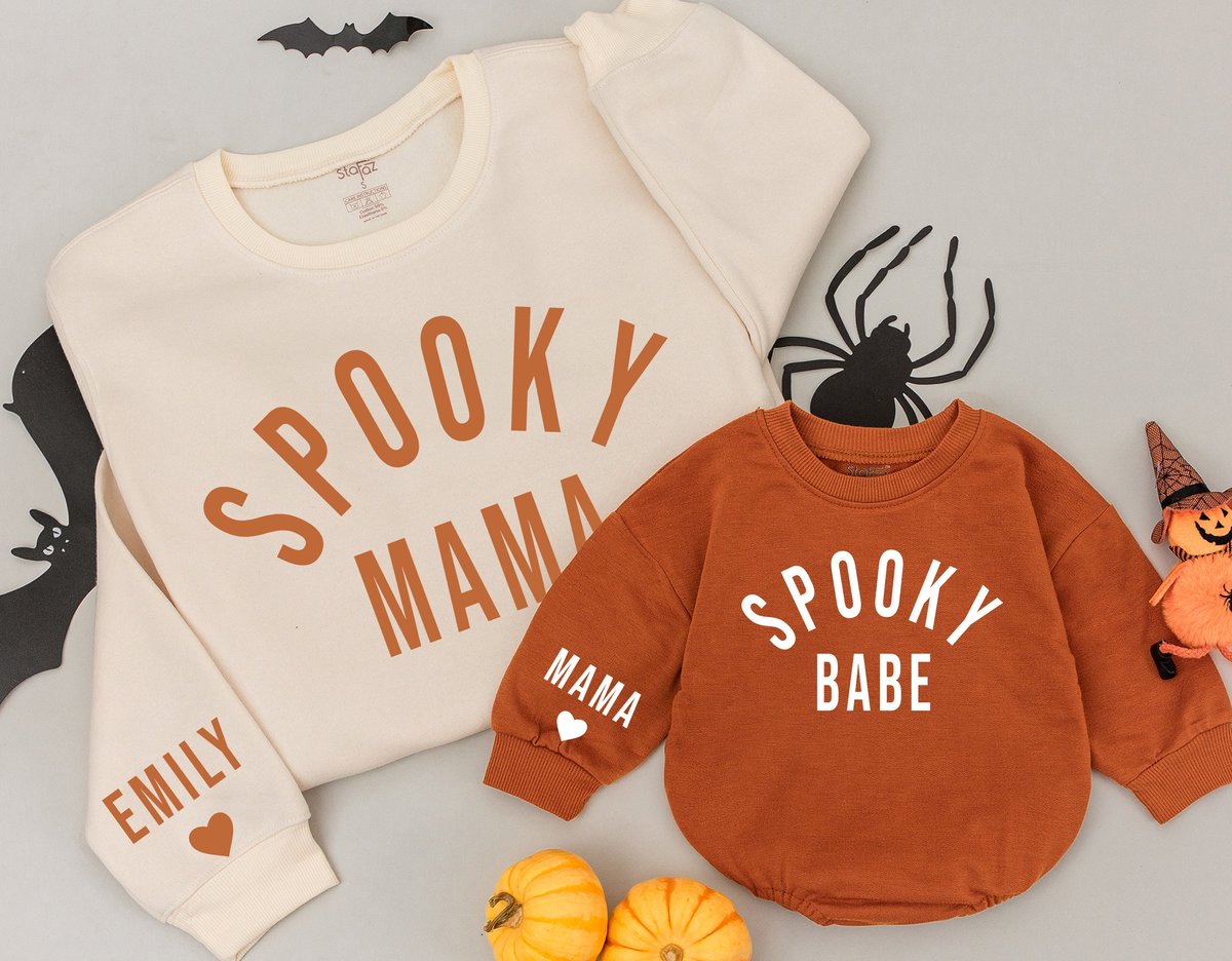 Spooky Mama and babe fall Sweatshirts Mama Sweatshirt Matching Family pumpkin Outfit Best Gifts for 176