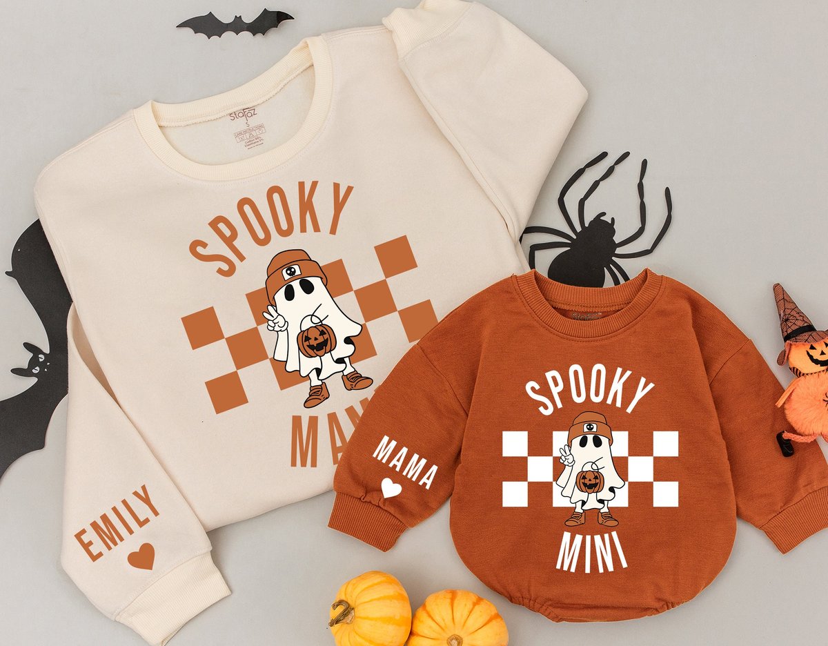 Spooky Mama and mini boo Sweatshirts Mama Sweatshirt Matching Family pumpkin Outfit Best Gifts for M 176