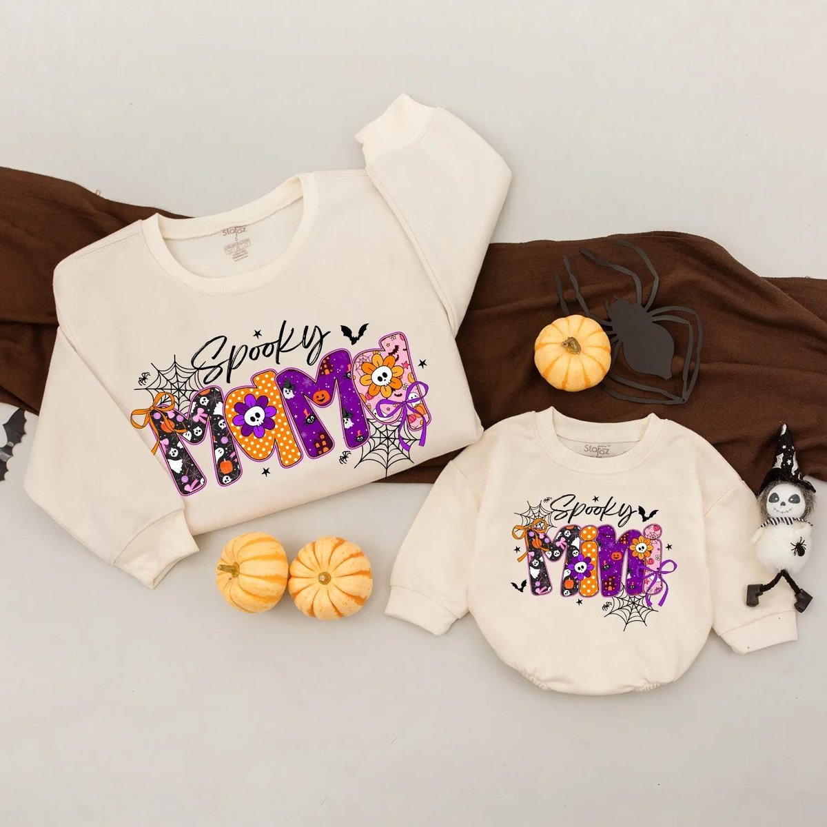 Spooky Mama and Mini Matching Outfit Custom Spooky Season Clothes Cute Halloween Family Sweathirts B 432