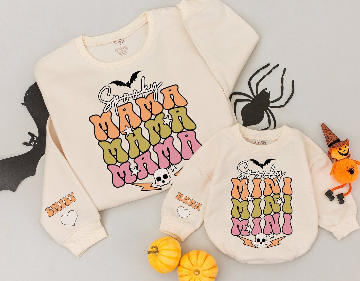 Spooky Mama Spooky Mini Retro Halloween Matching Mom Kids Halloween Sweatshirts Mommy and Me Hallowe 177