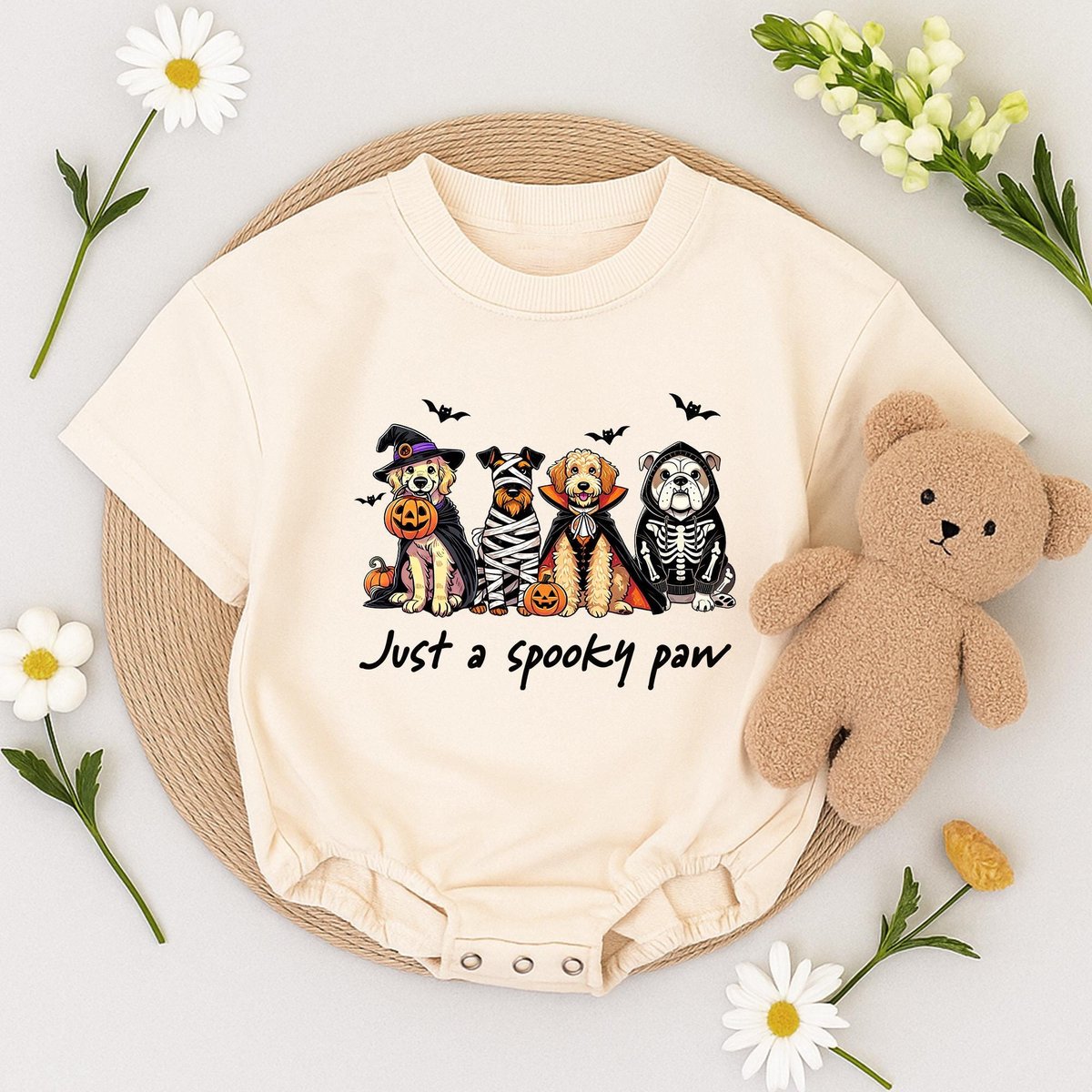 Spooky Paw Romper Sweatshirt Funny Dog Halloween Baby Outfit Just a Spooky Paw Baby Clothes Fall Bab 434