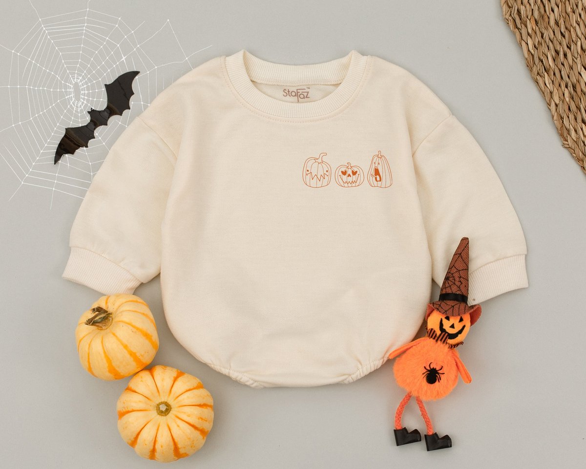 Spooky Pumpkin Baby Romper Retro Halloween Toddler First Hallloween Outfit Halloween Baby Clothes Pu