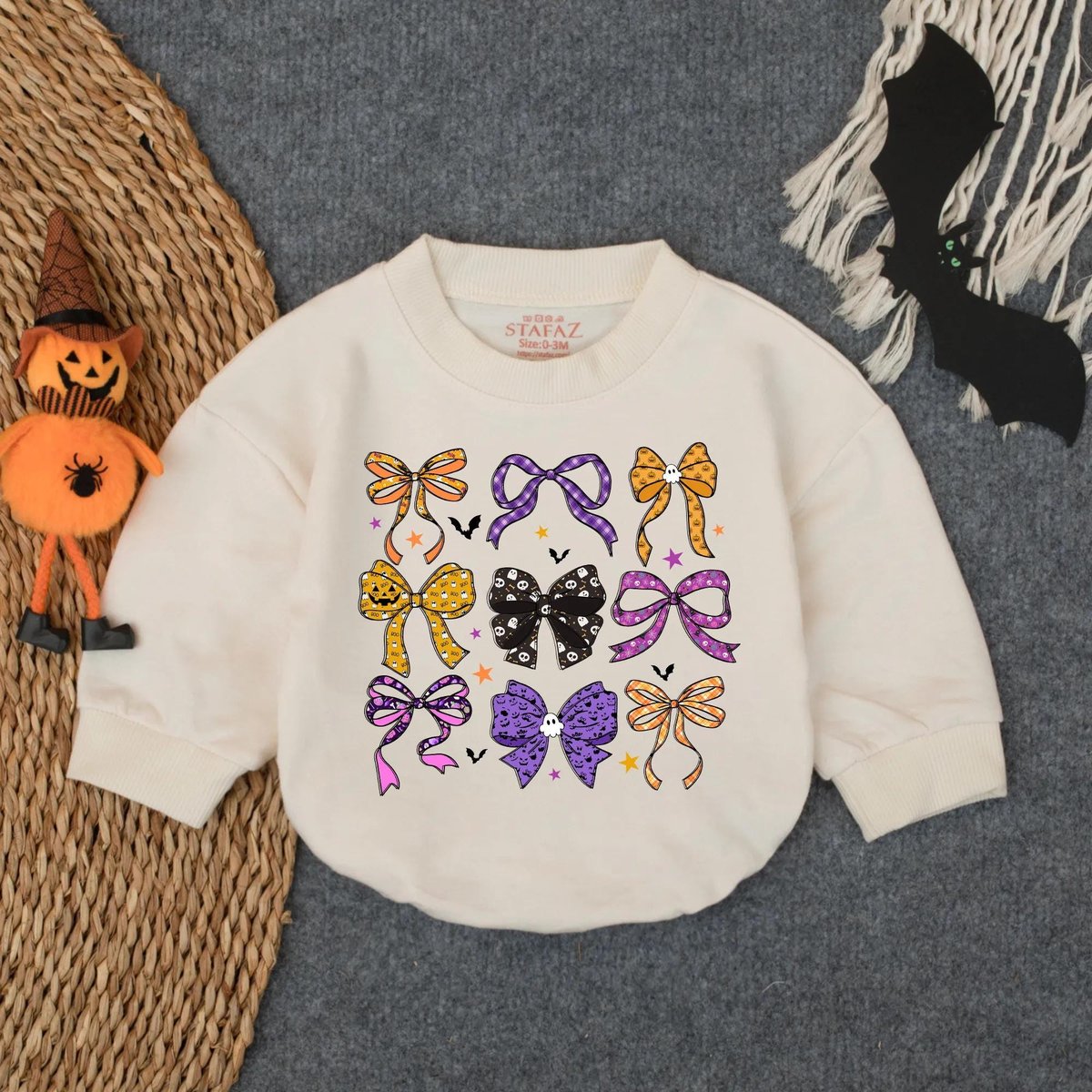 Spooky Season Bubble Romper Preppy Halloween Bow Baby Outfit Cute Fall Bodysuit for Infant or Toddle 433