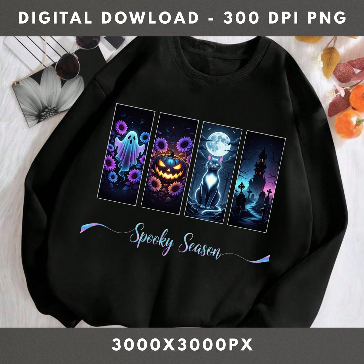 Spooky Season PNG Iridescent Halloween Shirt Design Horror Movie Retro Style Ghost Sublimation Vinta 434