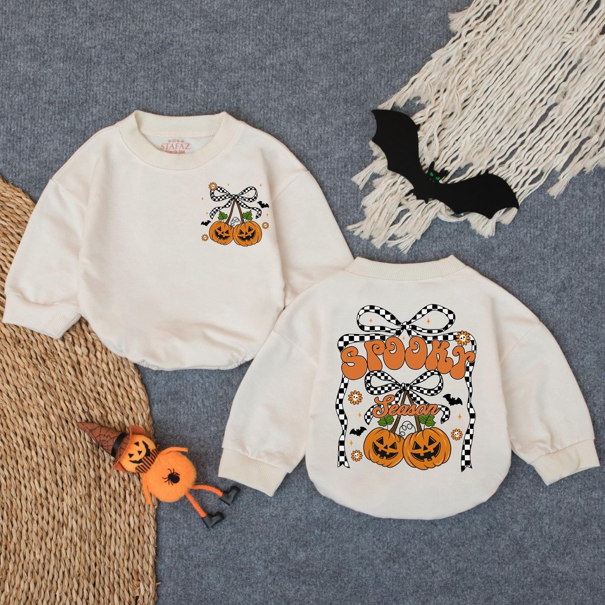 Spooky Season Pumpkin Cherry Bubble Romper Halloween Baby Sweatshirt Halloween Costume Fall Baby Clo 434