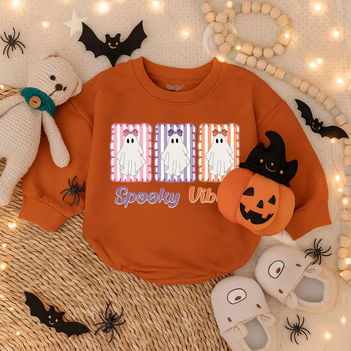 Spooky Vibes Baby Girl First Halloween Romper 1st Halloween Bubble Romper Spooky Season Outfit Infan
