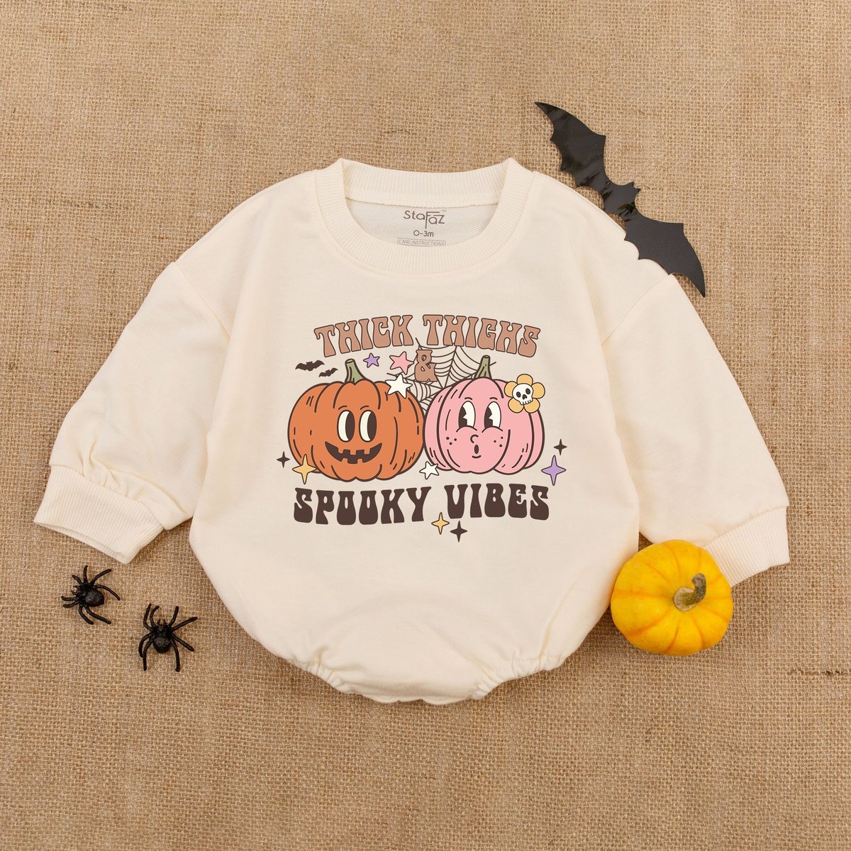 Spooky Vibes Baby RomperFunny Halloween Bodysuit Retro Autumn ClothesHalloween Baby ClothesFirst Hal