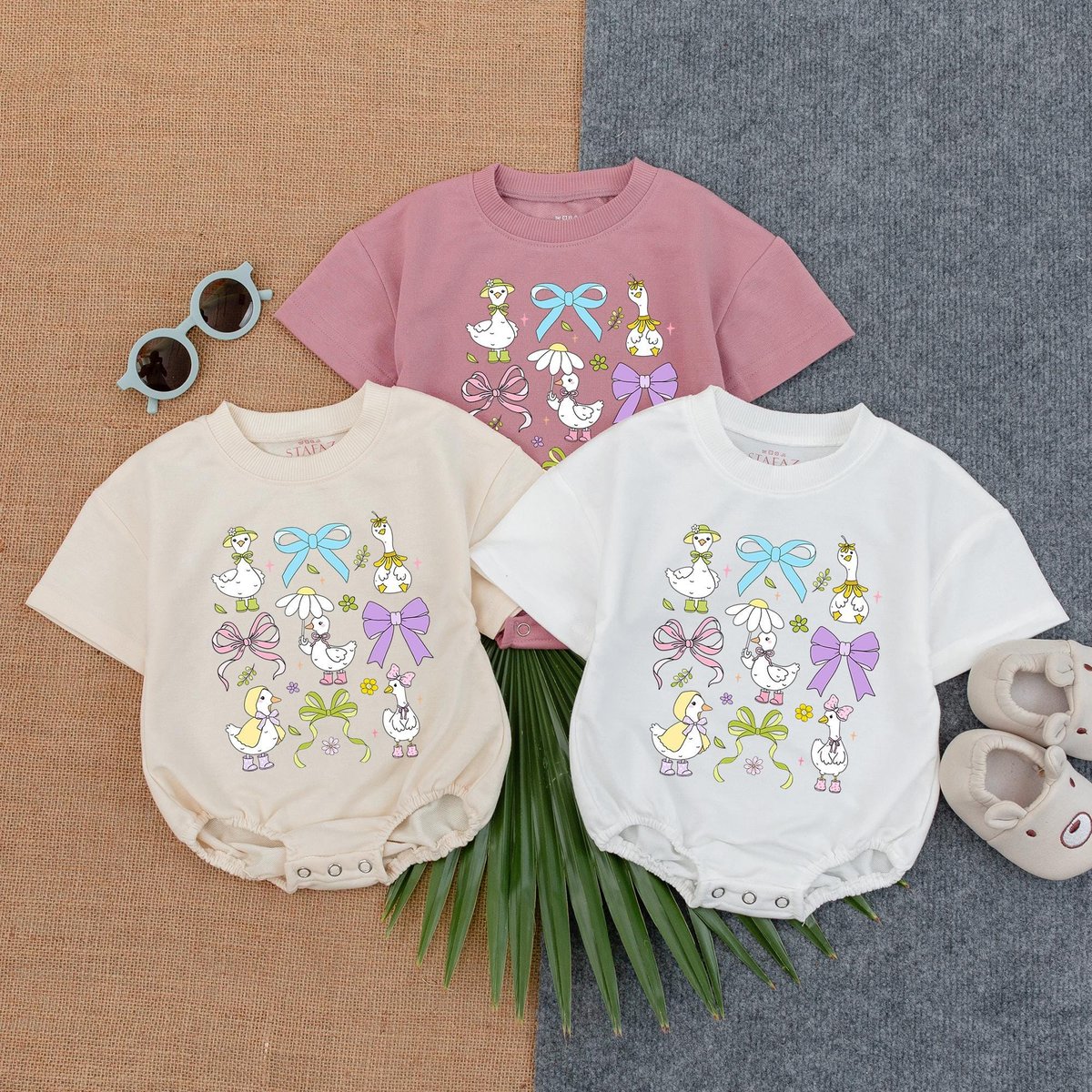Spring Floral Goose Baby T shirt Bubble Romper Goose Short Sleeves Romper Baby Girl Coming Home Outf 188