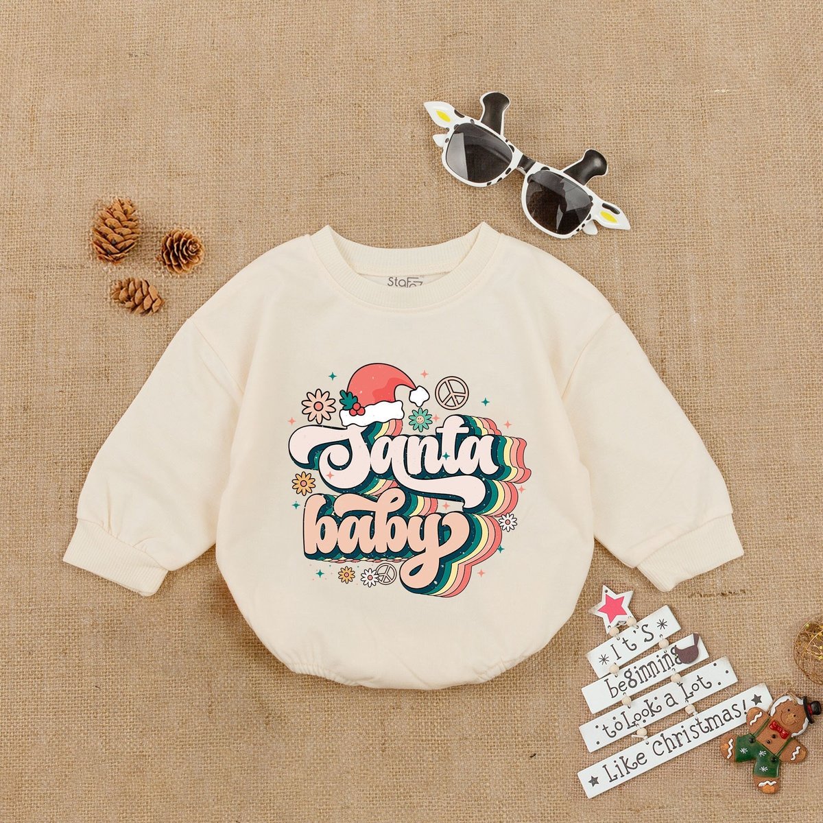 STAFAZ Retro Santa Baby RomperChristmas Baby Outfit Christmas Baby RomperFirst Christmas OutfitSan 152
