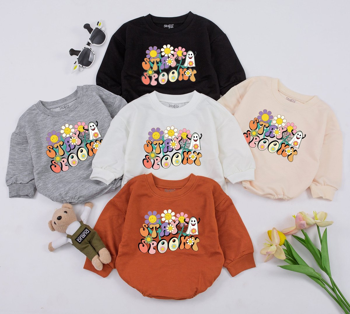 Stay Spooky Bubble Romper for Babies Soft Cotton Halloween Baby Outfit First Halloween Pumpkin Patch 154