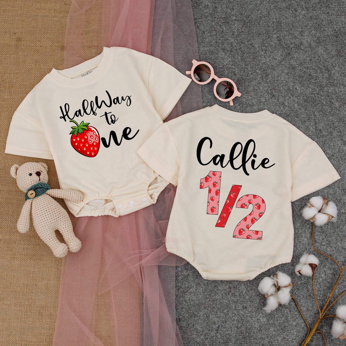 Strawberry Halfway to One Romper12 Berry Birthday Bodysuit Girls Boho Birthday Shirt Cute Personaliz 177