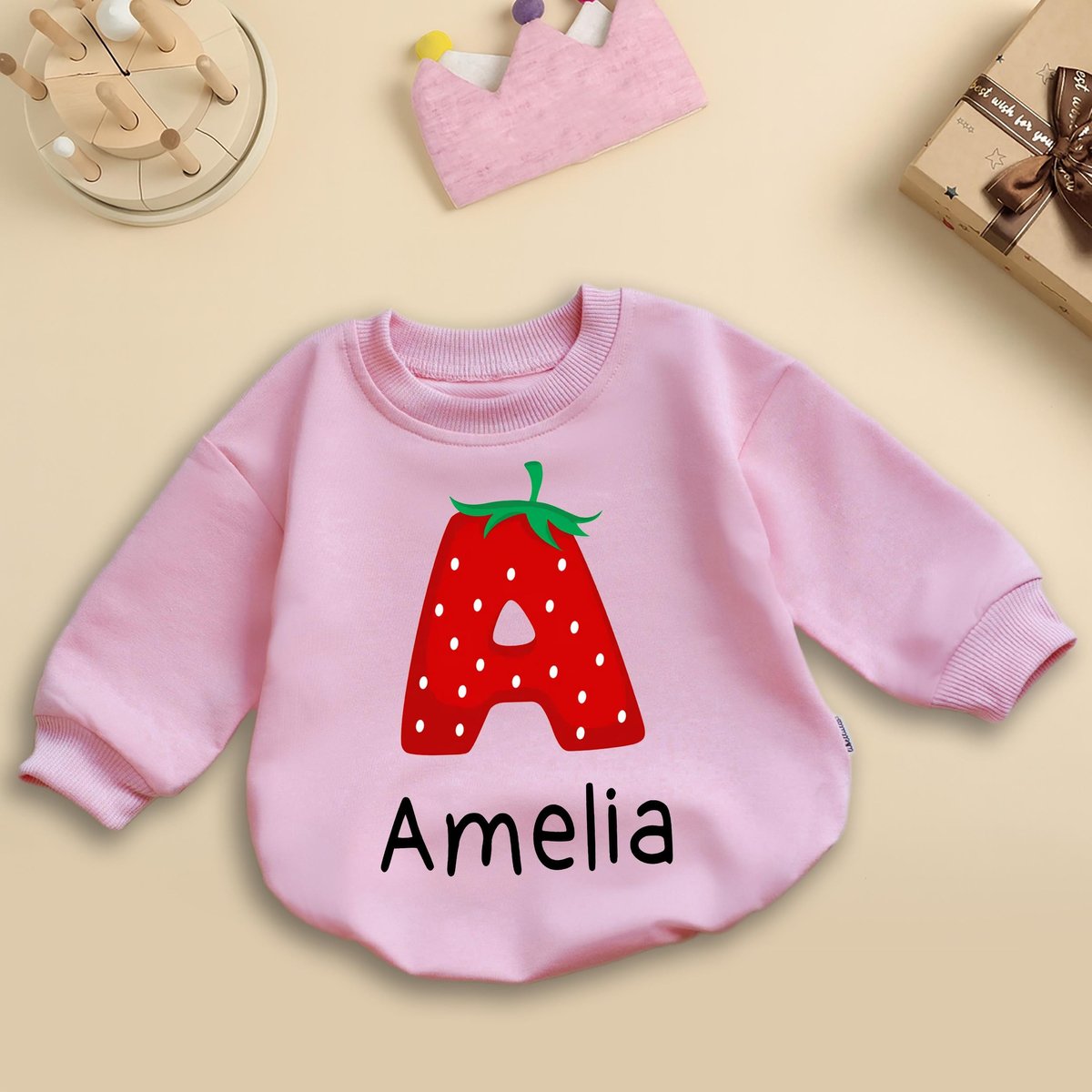 Strawberry Personalized Name Baby Romper Cute Fruit Initial Name Girls Baby Bodysuit Gift For Girl B 436