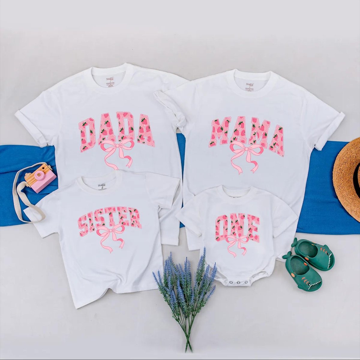 Strawberry Themed Family Birthday Shirts Matching Outfits for Dada Mama Sister One Year Old Girl Cut 189