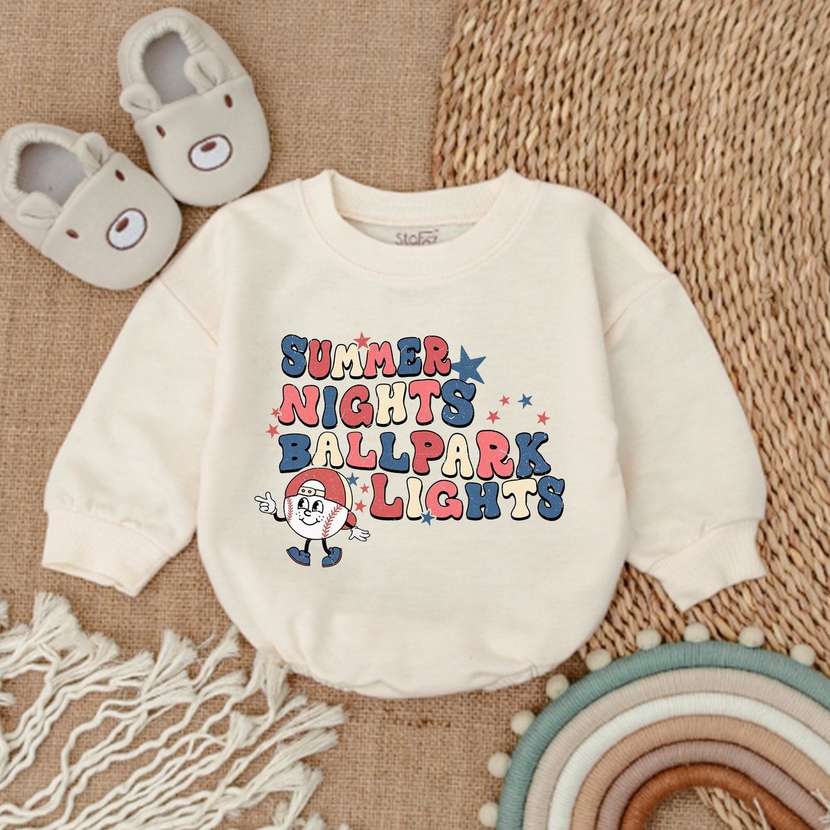 Summer Nights Ballpark Lights Romper Baby Outfit Sweatshirt Bubble Romper Baby Clothes Baby Romp