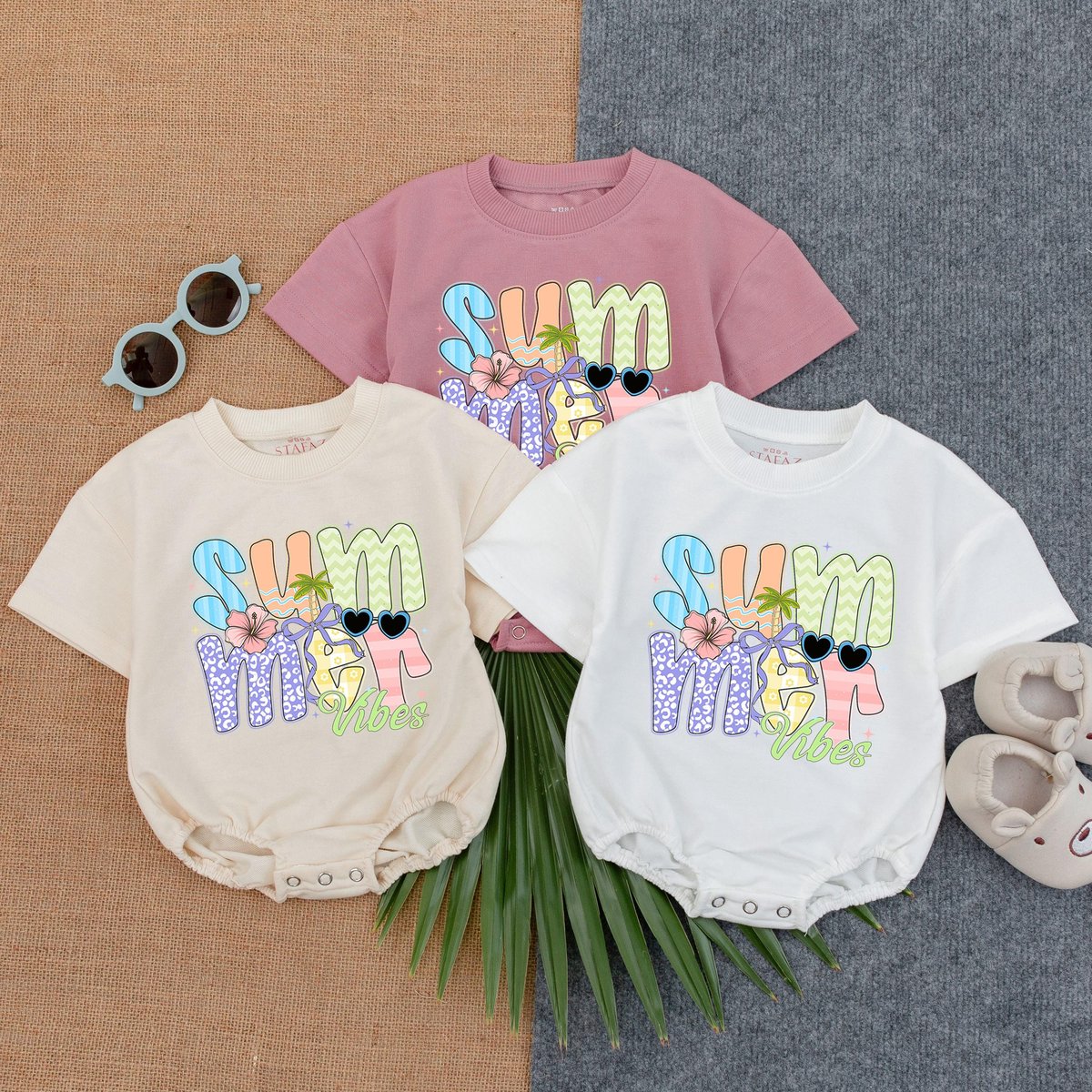 Summer Vibes T shirt Bubble Romper Toddler Summer Outfit Beach Day T shirt Bubble Vacation Baby Romp 430