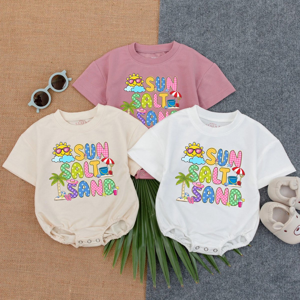 Sun Salt Sand Baby T shirt Bubble Romper Retro Summer Outfit Boho Girl Clothes Cute Kid Summer Cloth 430
