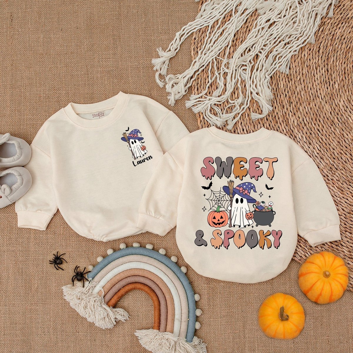 Sweet and Spooky Custom Baby Clothes First Halloween Bubble Romper Spooky Season Halloween Baby Cute