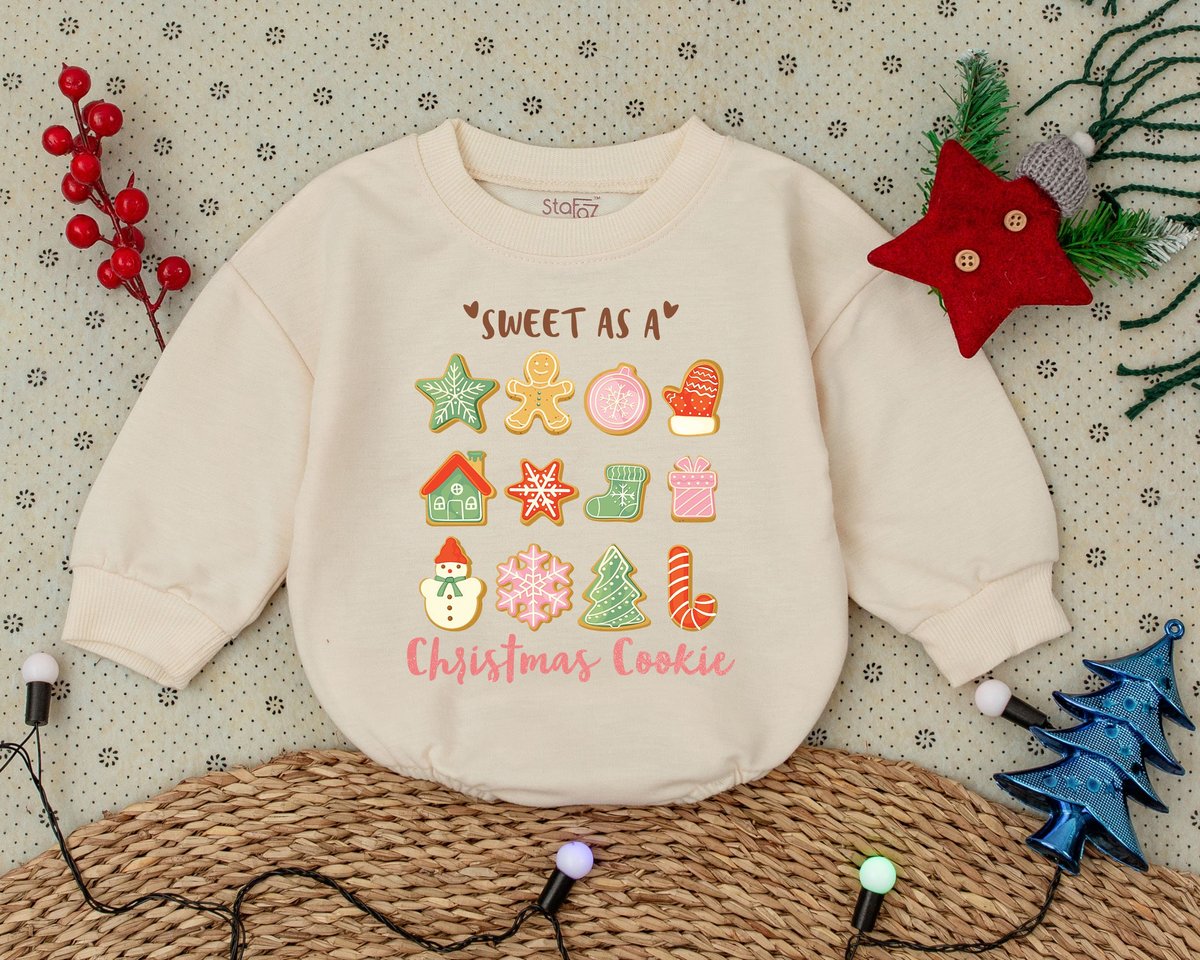 Sweet As A Christmas Cookie Baby Romper First Christmas Clothes Toddler Sweatshirt Baby Shower Gift