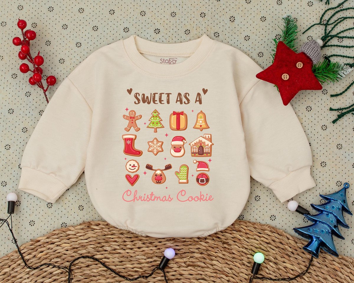 Sweet As A Christmas Cookie Bubble Romper Cute Holiday Baby Outfit Festive Infant Xmas Clothes Toddl