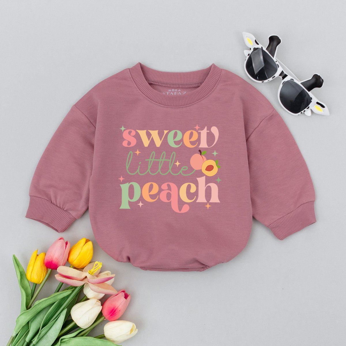 Sweet little Peach Baby Romper Snack Stealer Peach Theme Baby Bodysuit Peach Baby Outfit Minimalist 174