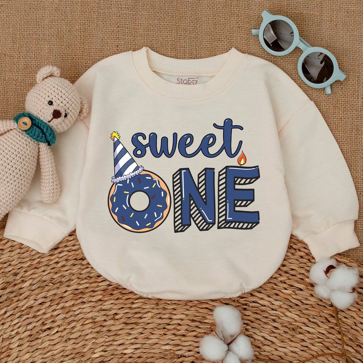Sweet One Blue Donut Romper Boy Birthday Romper Donut Grow Up Baby Bodysuit Donut Birthday Outfit Sm 170