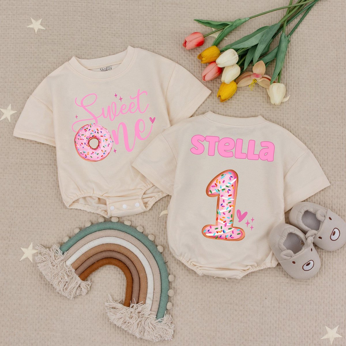 Sweet One Donut Birthday Baby Romper Sweet One Birthday Babysuit Donut Birthday Babysuit First Birth