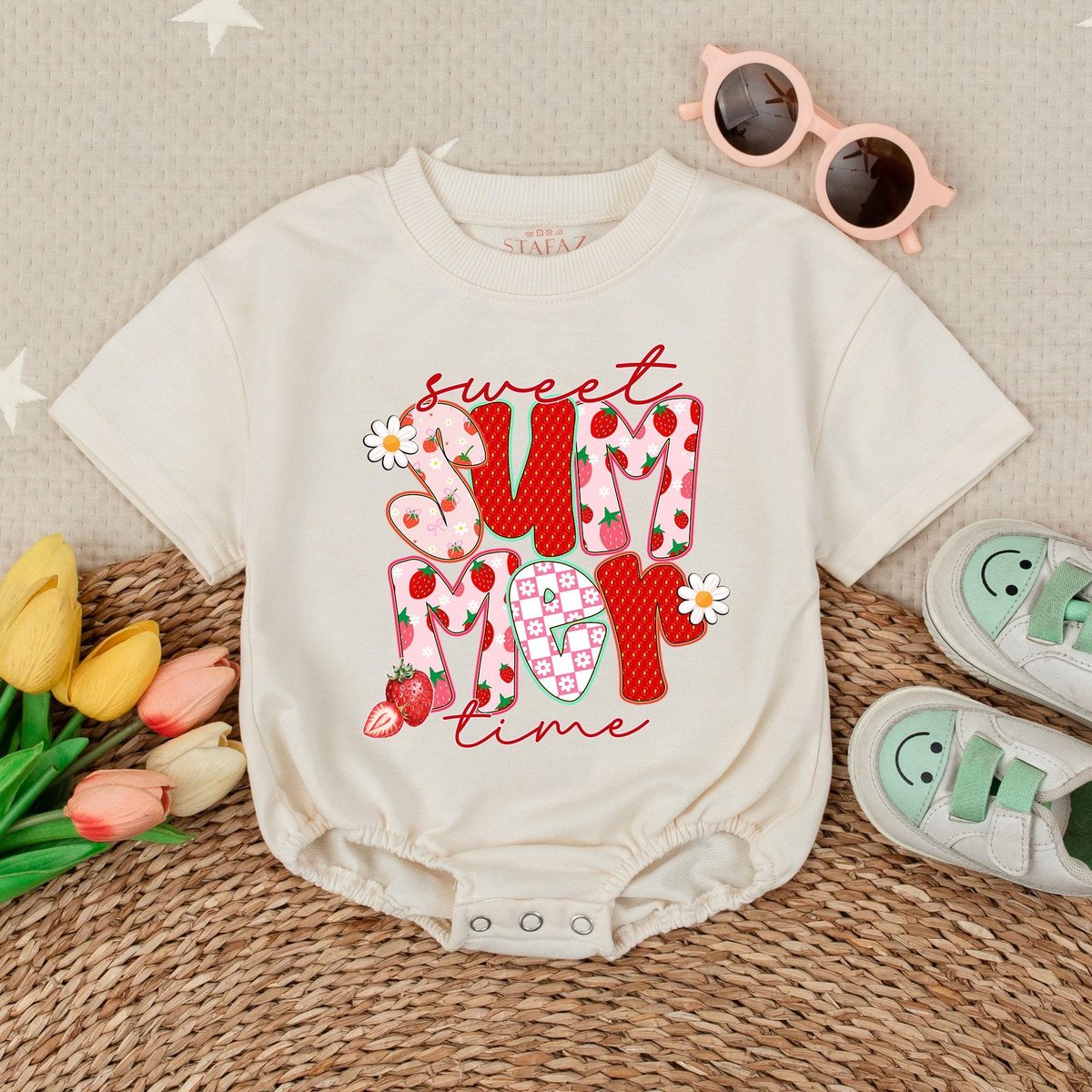 Sweet Summer Time Baby Romper Cute Summer Bubble Romper Baby Girl Vacation Outfit Fruit Theme Baby C