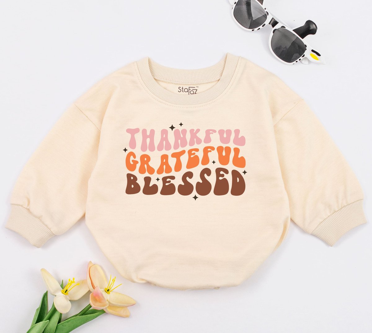 Thankful Grateful Blessed Baby Romper Fall Pregnancy Announcement Romper Baby Announcement Clothes f 154