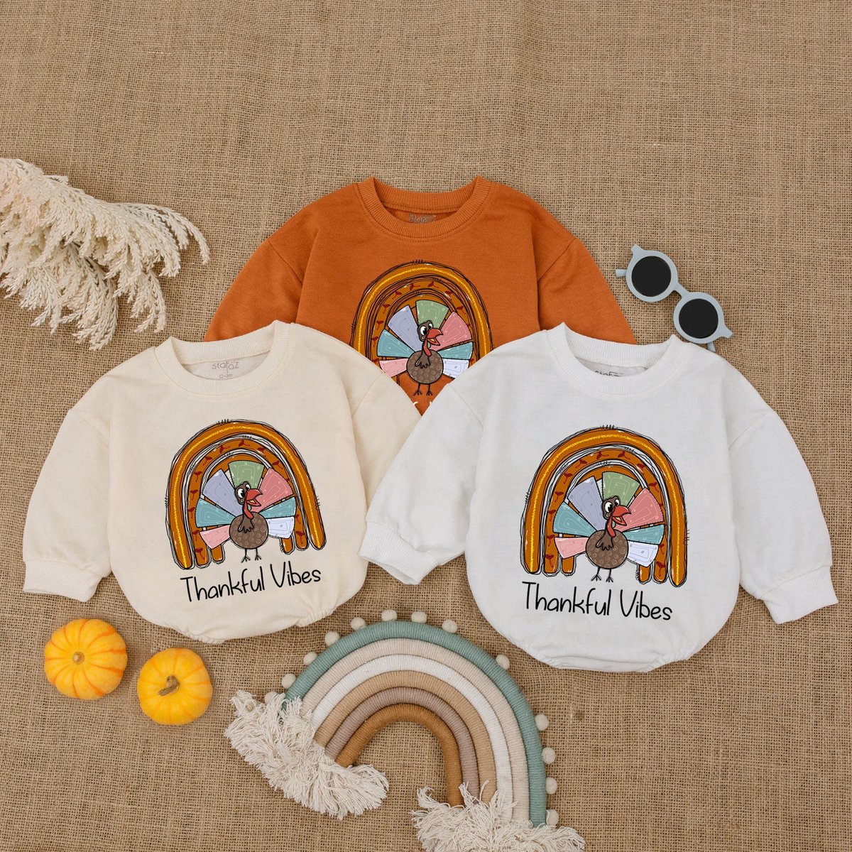 Thankful Vibes Pumpkin Halloween Romper Thanksgiving Baby Outfit Groovy Romper Fall Baby Outfit Autu 174