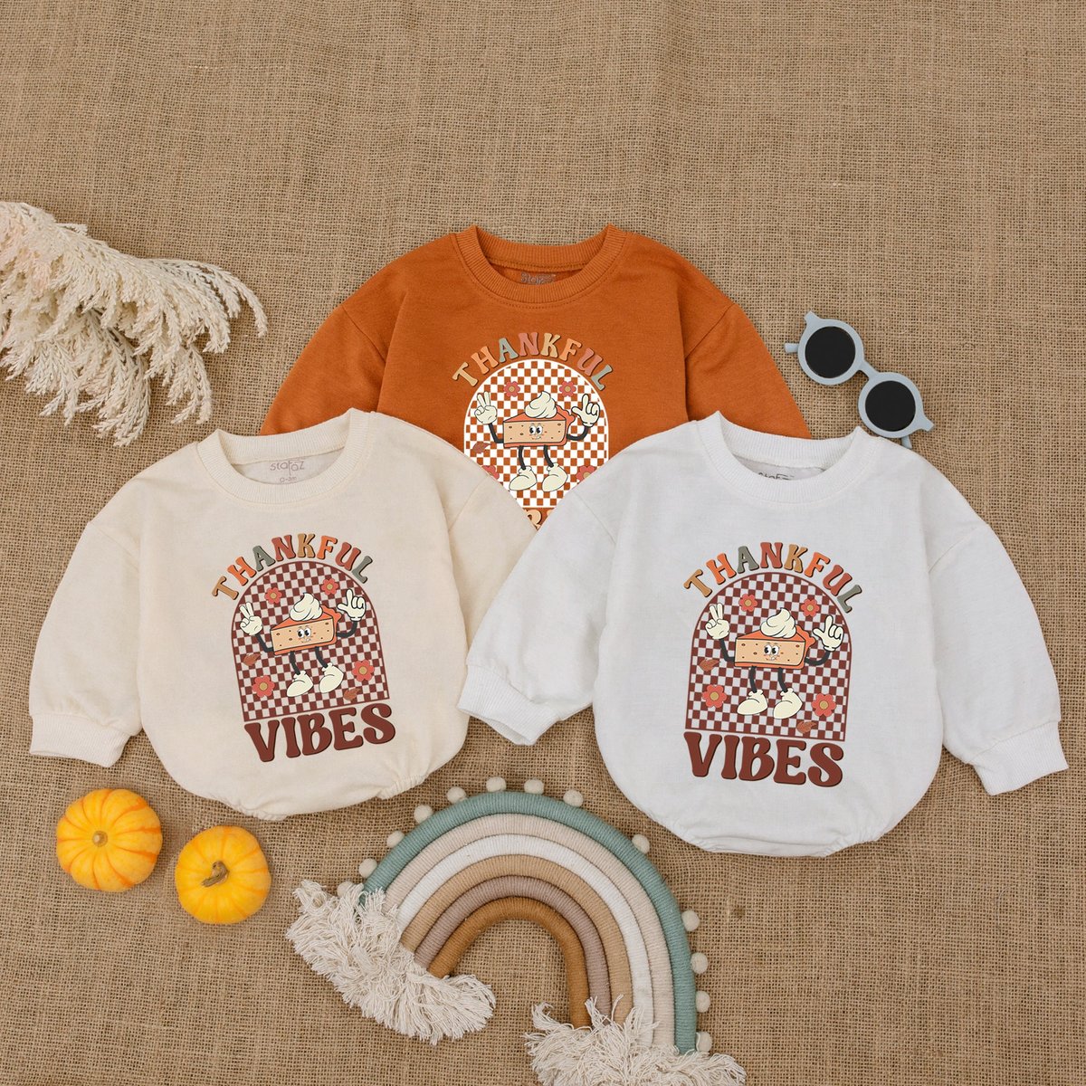 Thankful Vibes Pumpkin Halloween Romper Thanksgiving Baby Outfit Groovy Romper Fall Baby Outfit Autu 176
