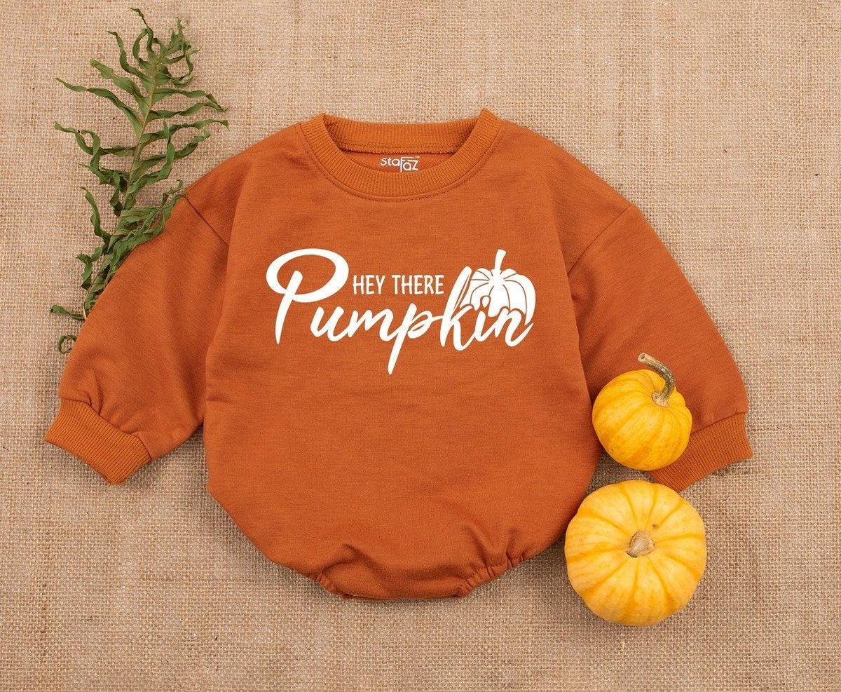 Thanksgiving Baby Romper  Hey There Pumpkin  Retro Fall Brown Clothing Pumpkin Baby  Fall Clothe