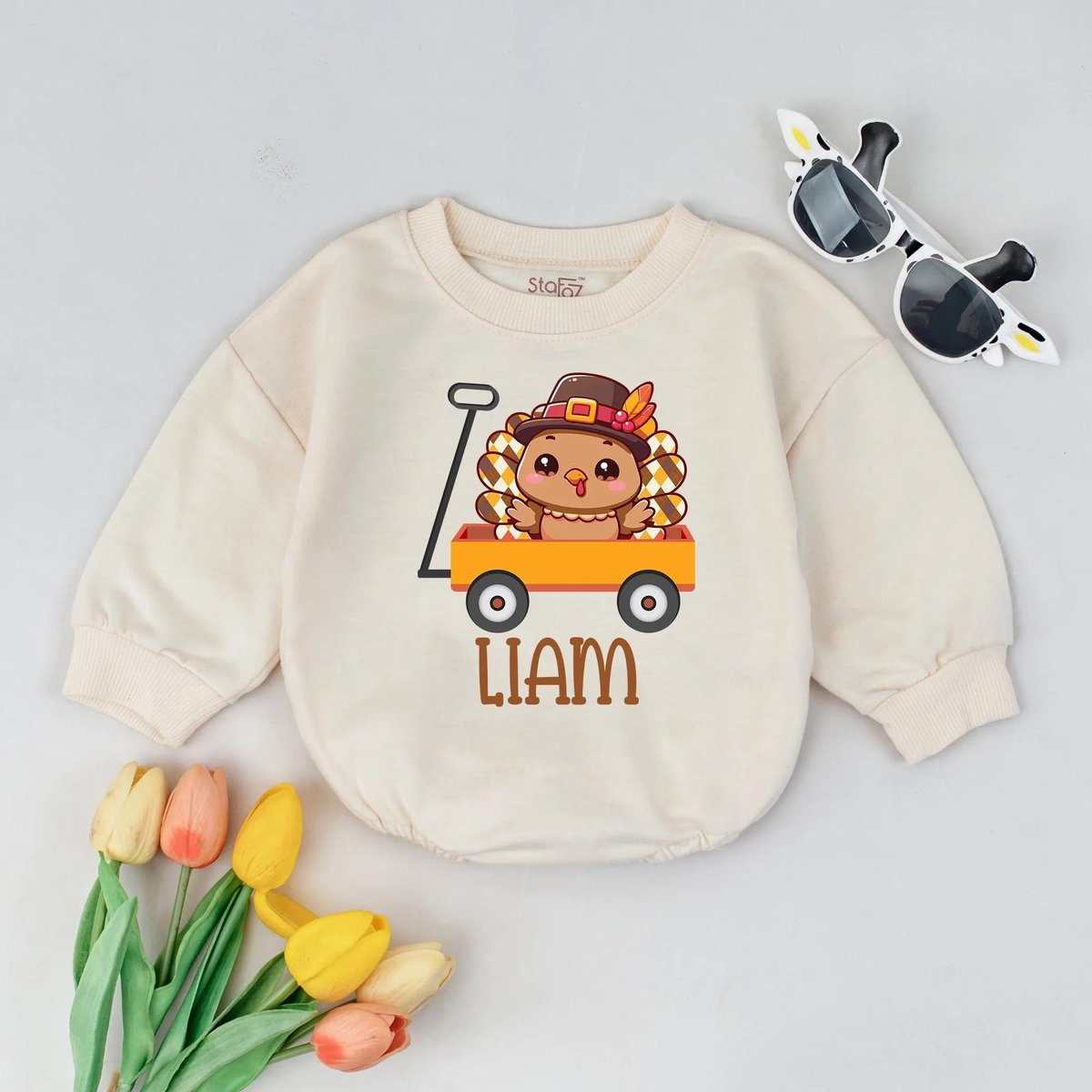 Thanksgiving Bubble Romper Custom Name Turkey Baby Outfit Fall Baby Boy Romper Personalized Infant T 433