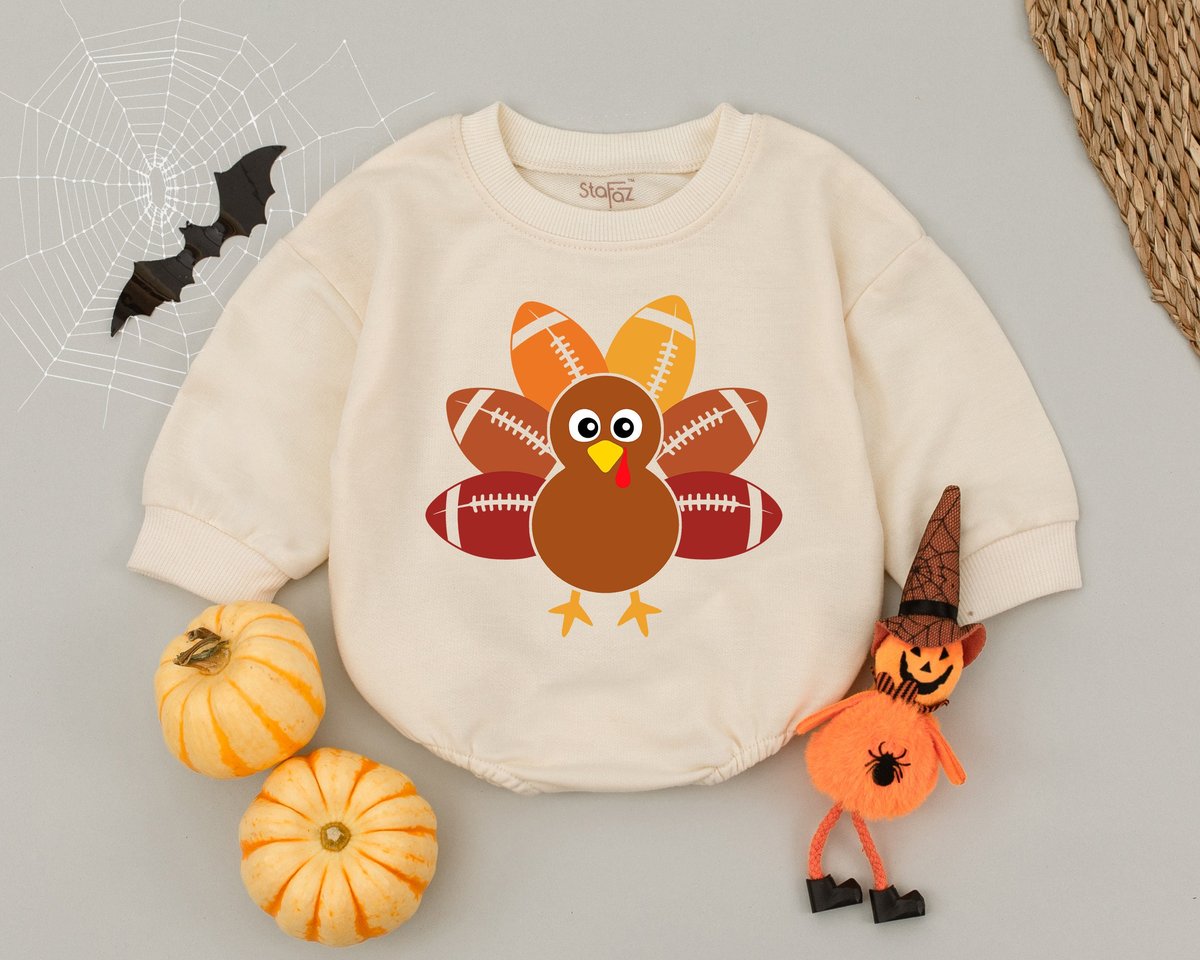 Thanksgiving Football Turkey Baby Romper Football Baby Romper Gobble Romper First Thanksgiving Outfi