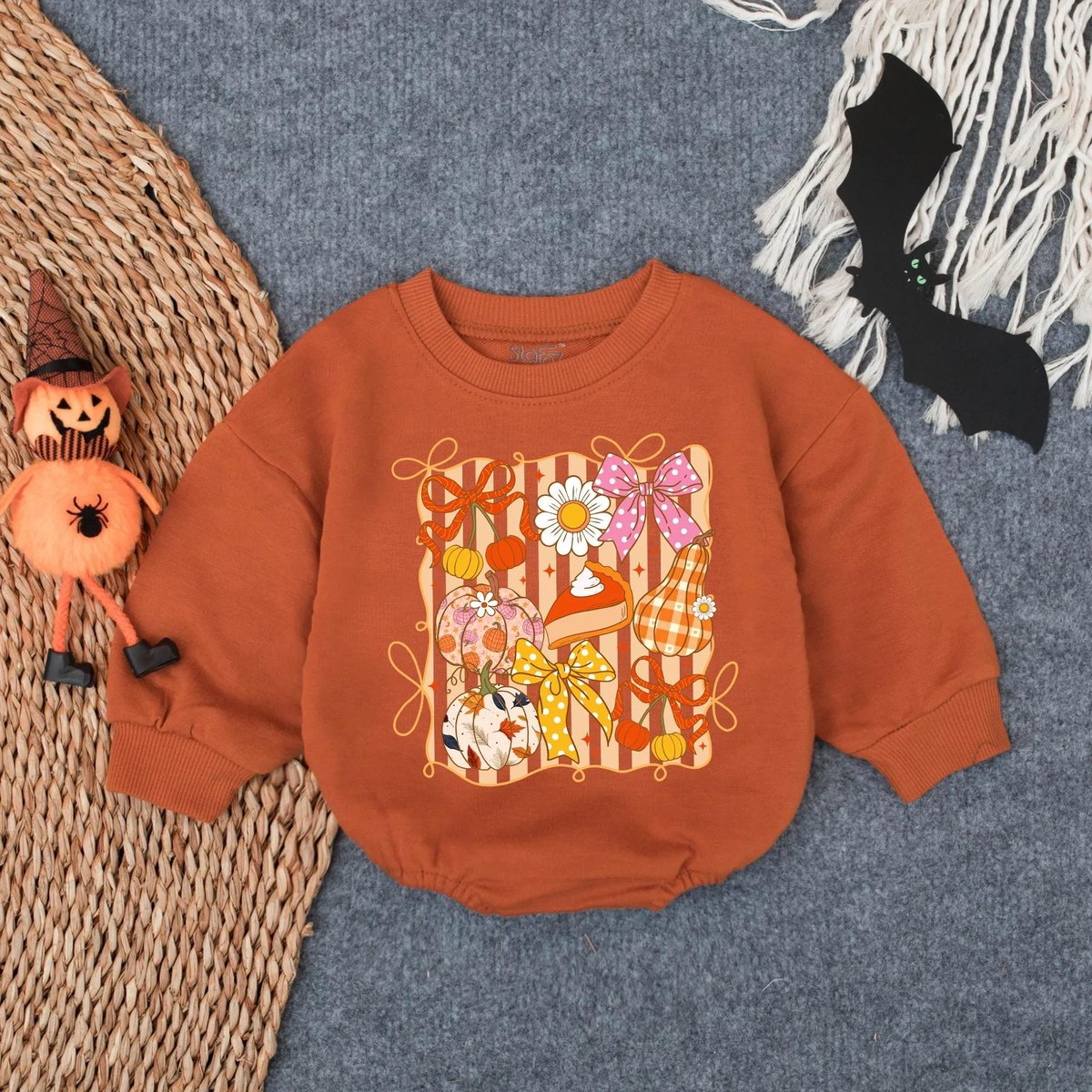 Thanksgiving Pumpkin Floral Glitter Bubble Romper Baby Girl Fall Harvest Outfit Autumn Thanksgiving 433