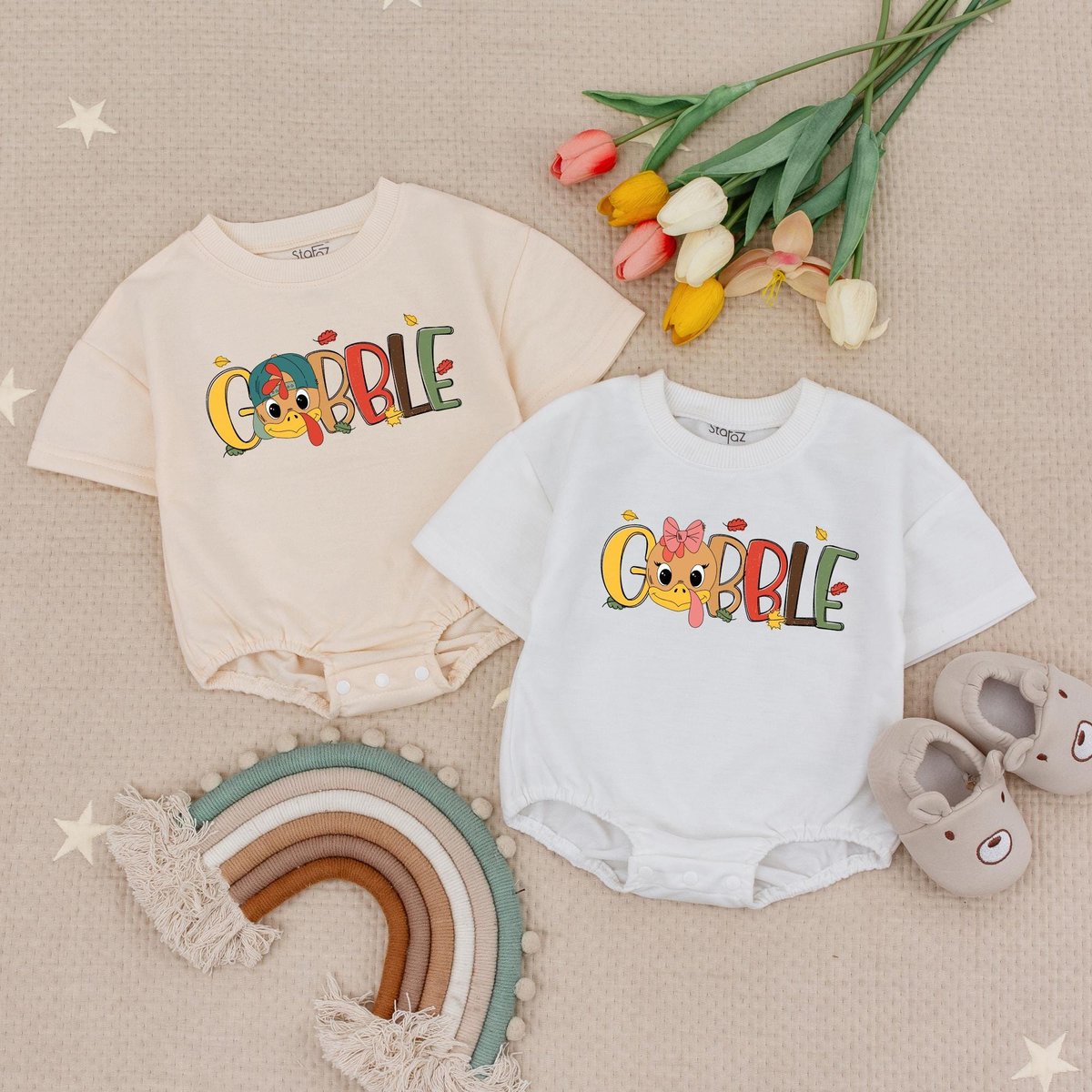 Thanksgiving Twins Siblings Gobble Gobble Bubble Romper Matching Turkey Day Baby ClothesThanksgiving