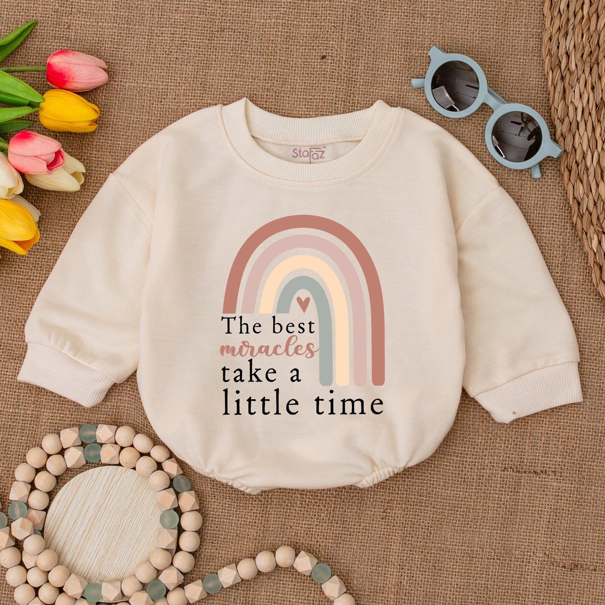 The Best Miracles Take a Little Time Baby Romper IVF Baby Bodysuit Miracle Baby Bodysuit Rainbow Bab 172