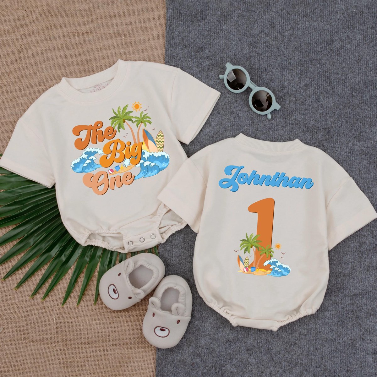 The Big One Surfing Bubble Romper First Birthday Baby Outfit Beach Theme Toddler Clothes Summer Baby 432