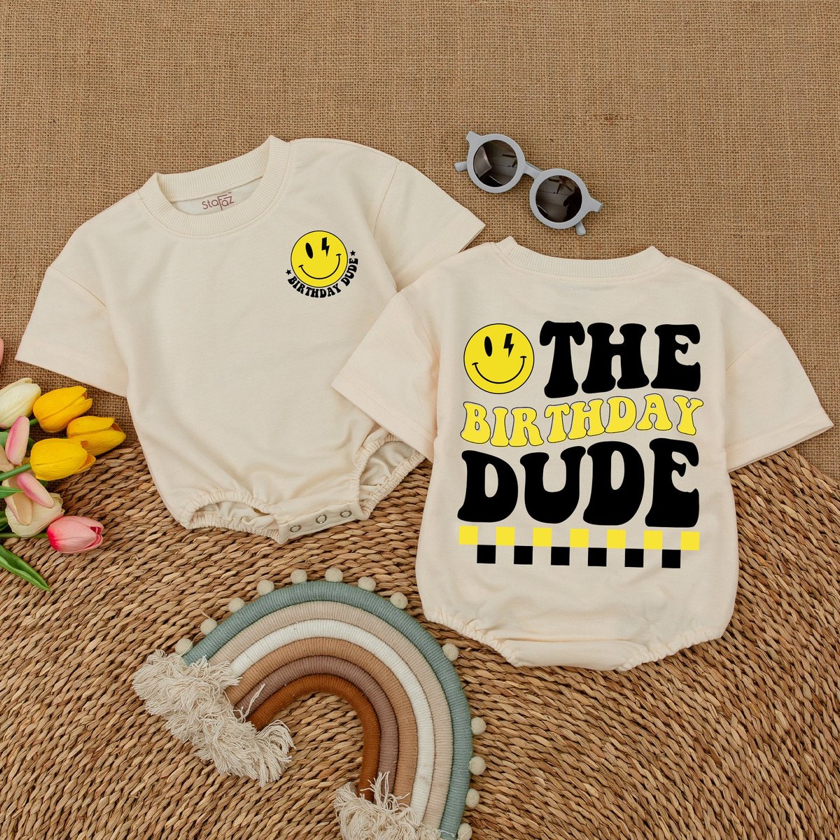 The Birthday Dude Baby Romper One Happy Dude Smiley Face Bodysuit Matching Family Birthday First Bir 173