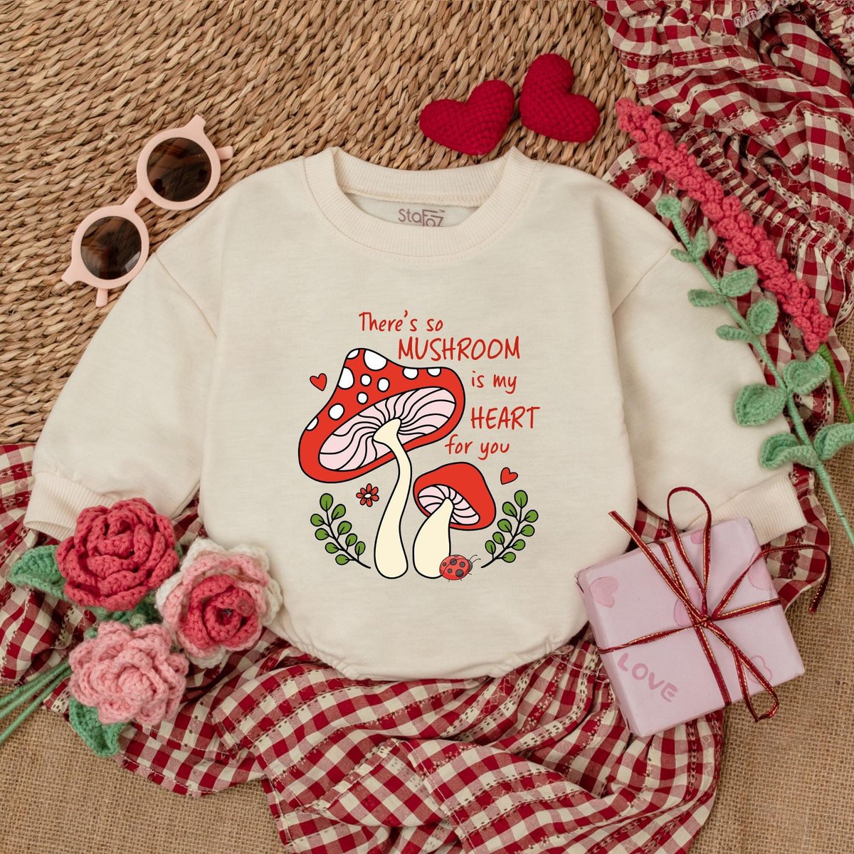 There's So Mushroom In My Heart For You Baby Romper Baby Valentine Bodysuit 1st Valentines Day Outf 183