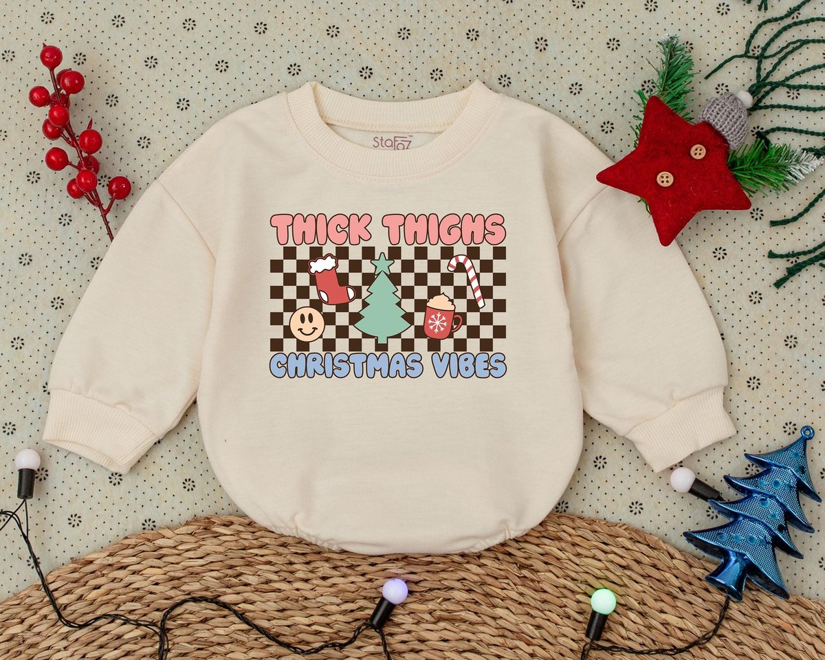 Thick Thigh Christmas Vibes Romper First Christmas Clothes Toddler Sweatshirt Baby Shower Gift Bubbl