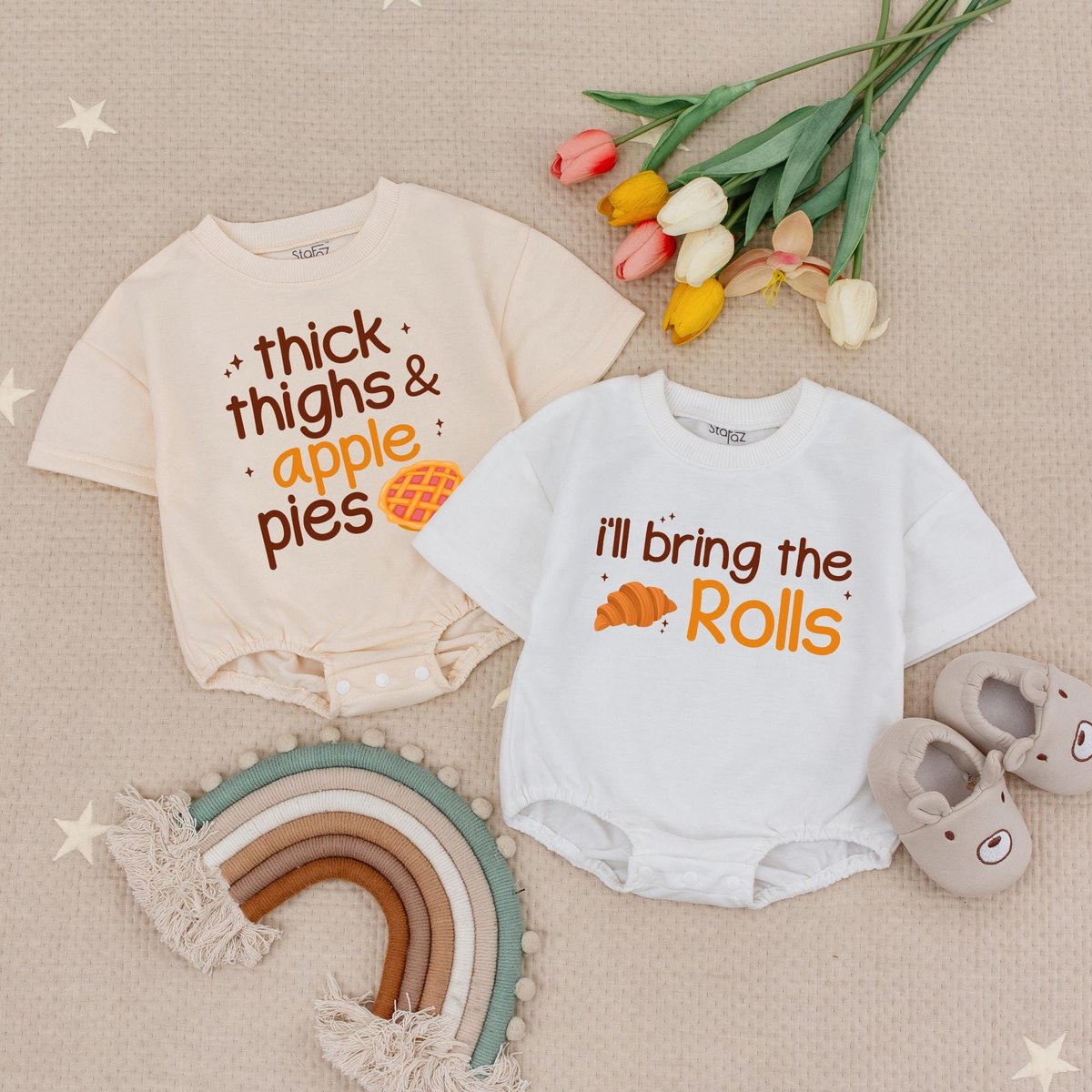 Thick Thighs And Apple Pies Baby Romper I'll Bring The Rolls Babysuit Thanksgiving Cute Baby Romper