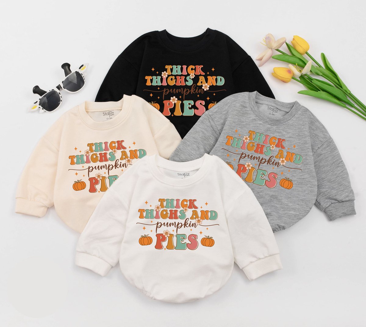 Thick Thighs And Pumpkin Pies Baby Romper Funny Retro Fall Bodysuit Chubby Baby Natural Bodysuit Kid 150