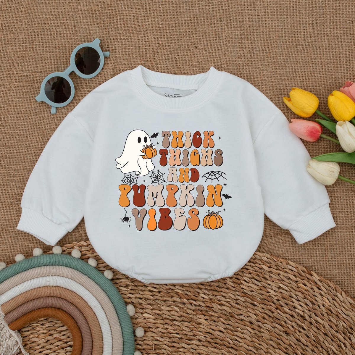 Thick Thighs And Pumpkin Vibes Baby Romper Halloween Ghost Bodysuit Fall Baby Outfit Halloween Baby 174