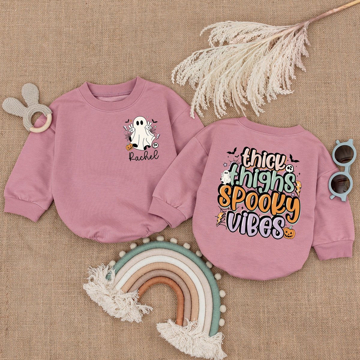 Thick Thighs and Spooky Vibes RomperMy First Halloween OutfitBubble Romper Baby Shower Gift Pumpkin 174